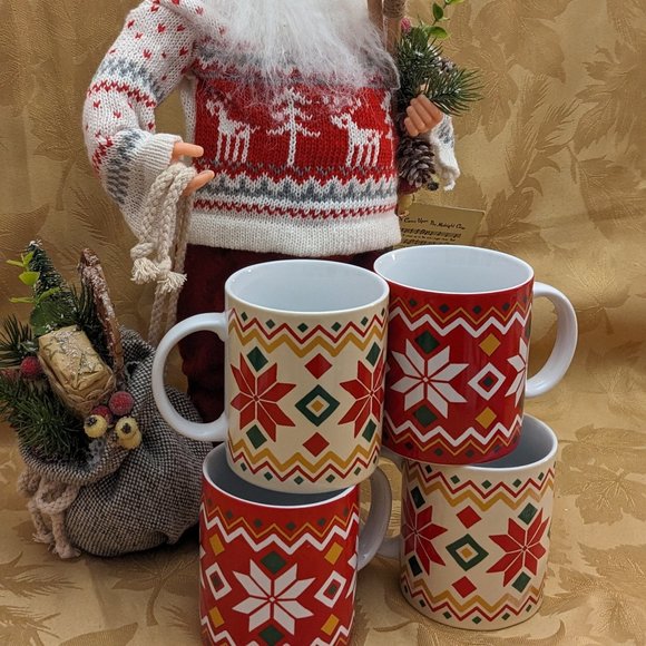 German Mugs Waechtersbach Set of 4 Pattern Inspired By Scandinavian Sweaters - Picture 9 of 11